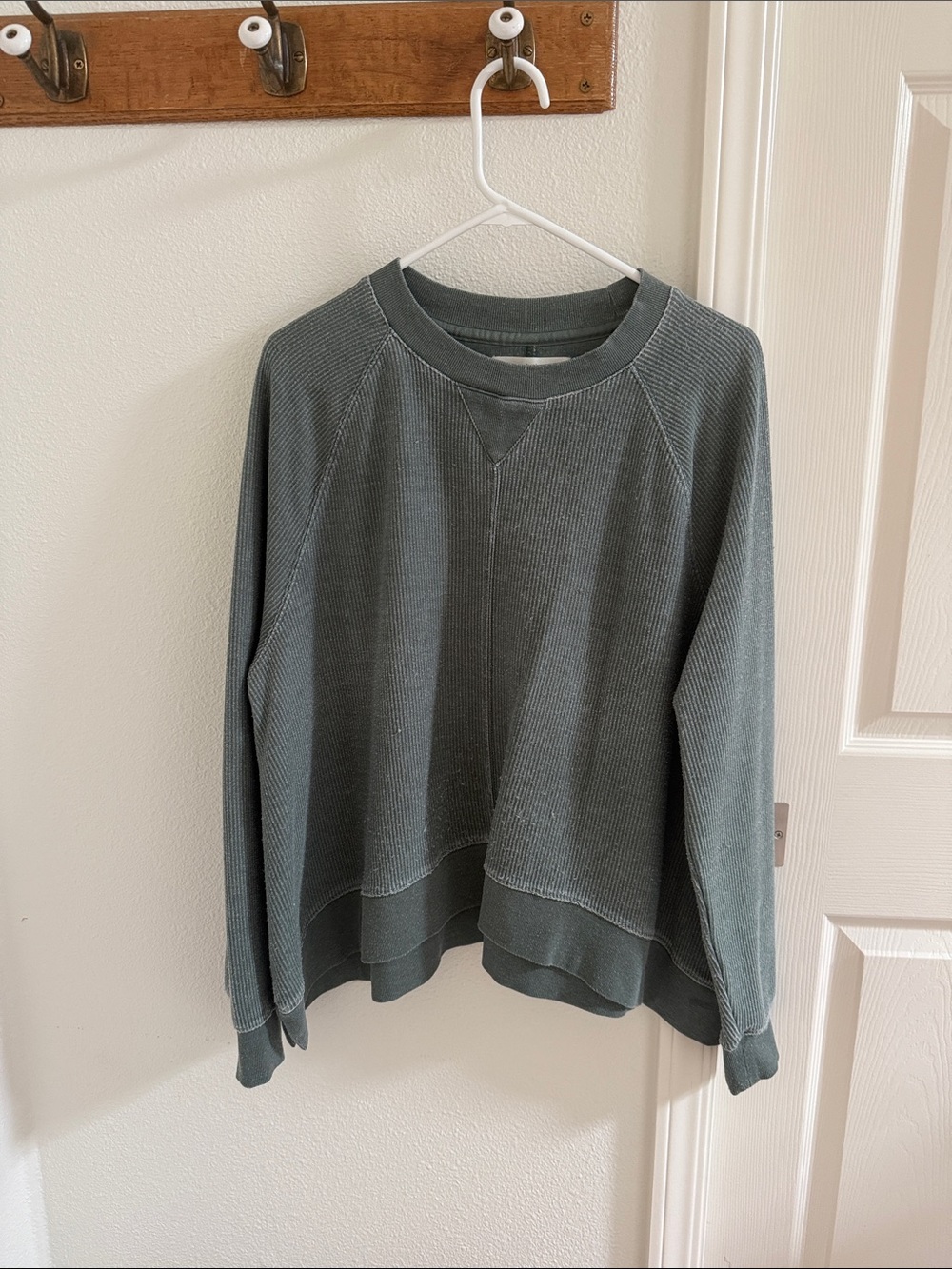 Thread & Supply Sage Green Ribbed Crewneck Sweatshirt